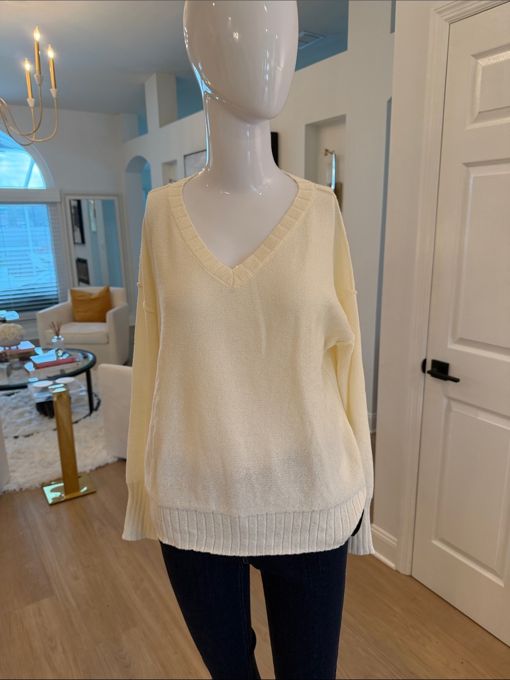 Peace Love World V-Neck Sweater Cream
